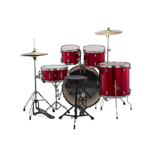 Ludwig LC16014 Accent Fuse 5-Piece Drums Set w/Hardware+Throne+Cymbal, Red Foil