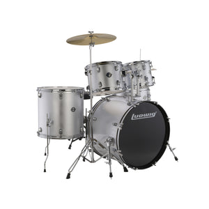 Ludwig LC16015 Accent Fuse 5-Piece Drums Set w/Hardware+Throne+Cymbal, Silver Foil