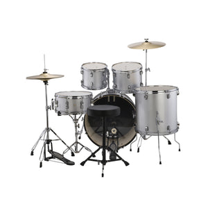 Ludwig LC16015 Accent Fuse 5-Piece Drums Set w/Hardware+Throne+Cymbal, Silver Foil