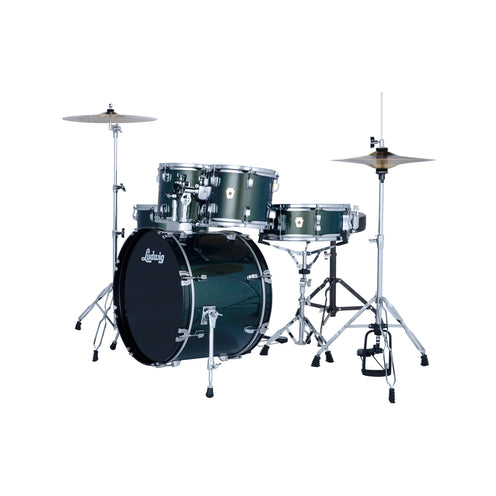 Ludwig LC190C5 Accent Fuse 5pcs Drum Set w/Hardware+Throne+Cymbal, Jade Dust