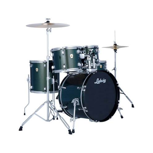 Ludwig LC190C5 Accent Fuse 5pcs Drum Set w/Hardware+Throne+Cymbal, Jade Dust
