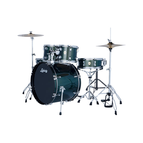 Ludwig LC190C5 Accent Drive 5pcs Drum Set w/Hardware+Throne+Cymbal, Jade Dust