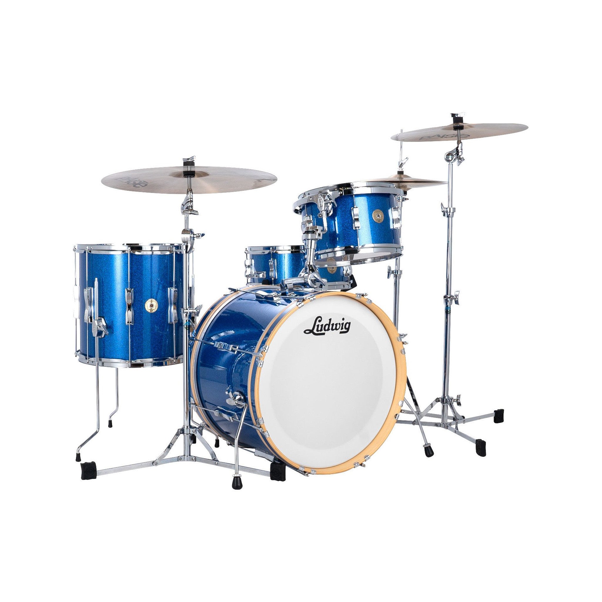 Ludwig LCLUB22BL Continental Club 4-Piece Drum Kit(22B+16F+13T+14S), Blue Sparkle