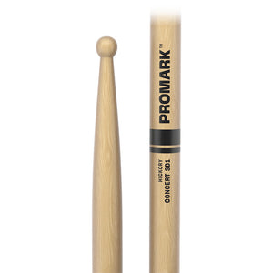 Promark TXSD1W Concert SD1 Hickory Stick, Wood Large Round Tip