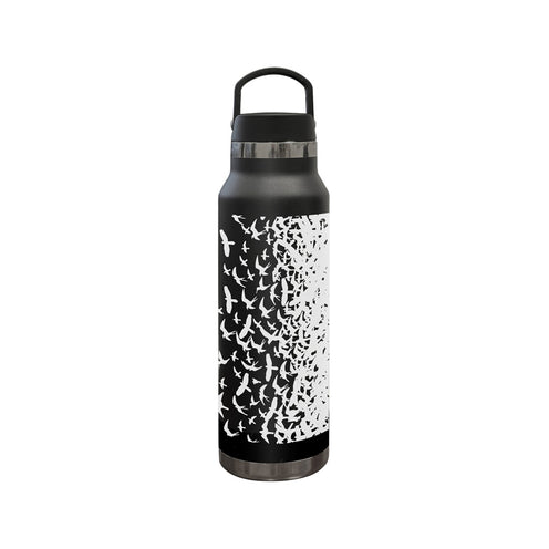 PRS 25oz Reusable Water Bottle, Birds Swarm, Black