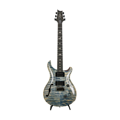 PRS Custom 24 Semi-Hollow Artist Grade Flame Maple Top Electric Guitar w/Awabi Birds, Faded Indigo