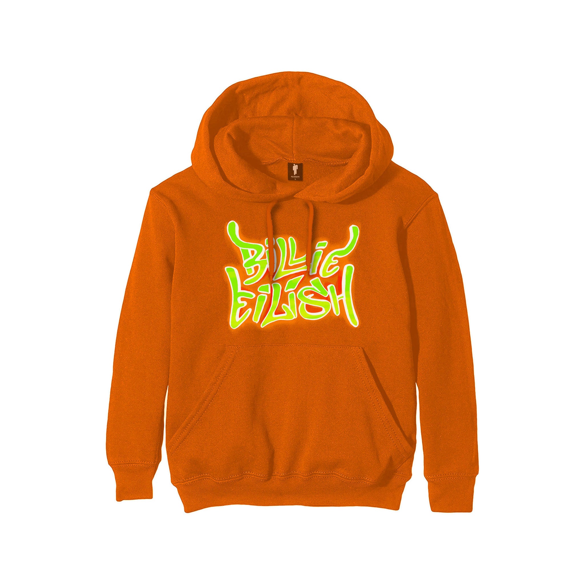Rockoff Billie Eilish Unisex Pullover Hoodie: Airbrush Flames Blohsh - Back Print, Orange