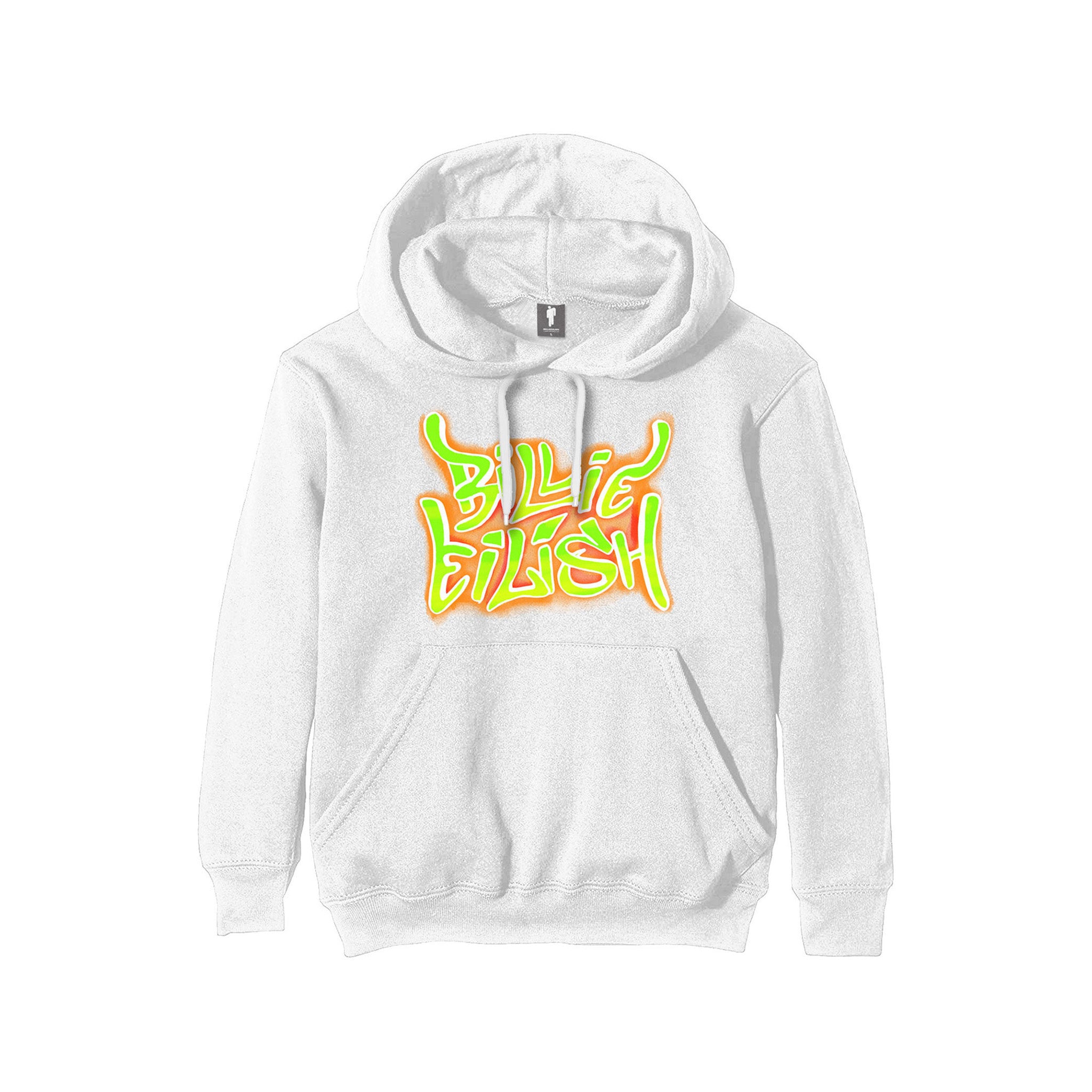 Rockoff Billie Eilish Unisex Pullover Hoodie: Airbrush Flames Blohsh - Back Print, White