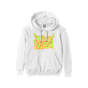 Rockoff Billie Eilish Unisex Pullover Hoodie: Airbrush Flames Blohsh - Back Print, White