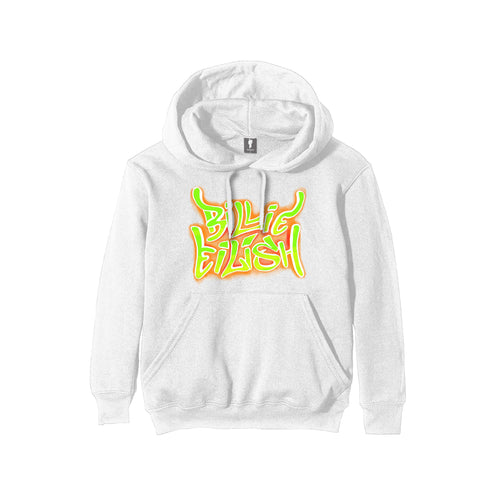 Rockoff Billie Eilish Unisex Pullover Hoodie: Airbrush Flames Blohsh - Back Print, White