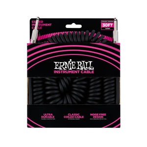 Ernie Ball 30ft Coiled Straight to Straight Instrument Cable, Black