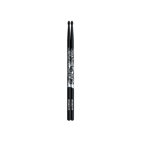 TAMA 5A-F-BS Design Series Rhythmic Fire Oak Sticks, Black/Silver Pattern