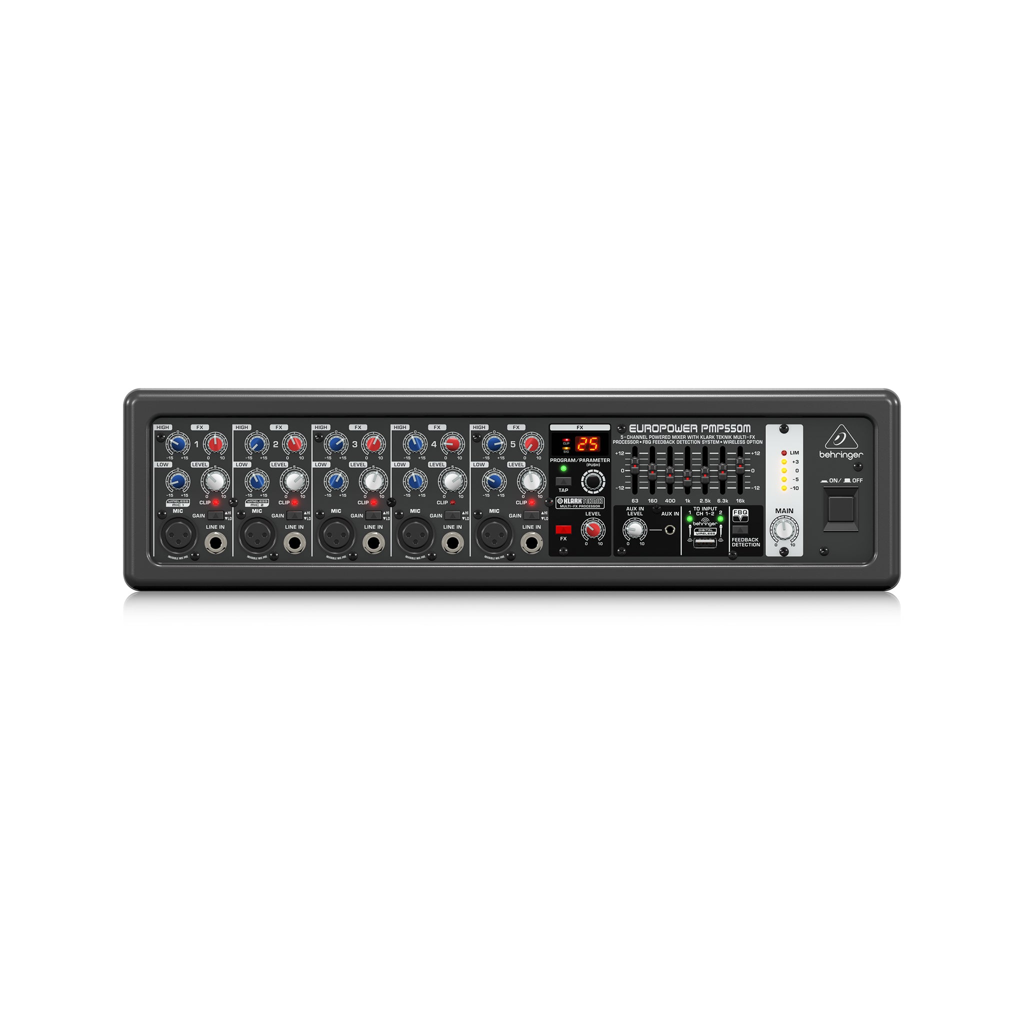 Beringer 500-Watt 5-Channel Powered Mixer with Klark Teknik Multi-FX Processor, FBQ Feedback Detecti