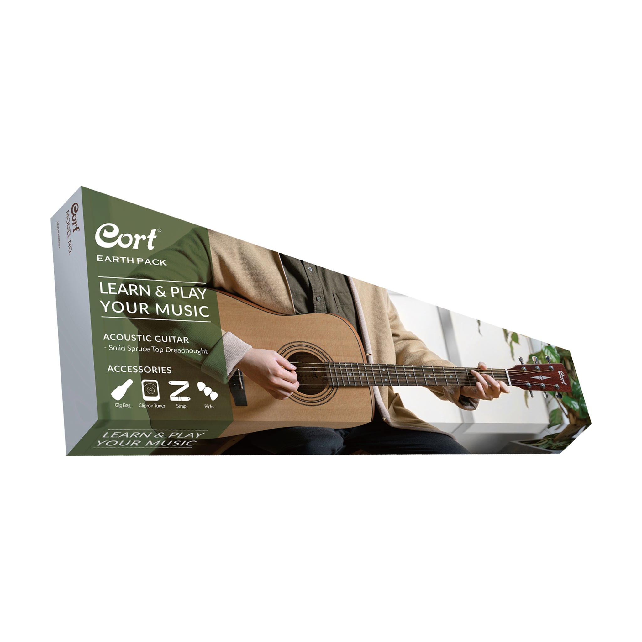 Cort Earth Pack Acoustic Guitar Package, Open Pore