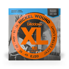 D'Addario EJ20 Nickel Wound Electric Guitar Strings, JazzExtra Light, 10-49