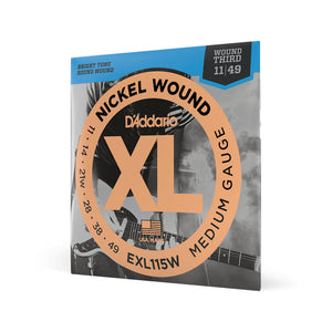 D'Addario EXL115W Nickel Wound Electric Guitar Strings, Medium/ Blues-Jazz Rock, Wound 3rd, 11-49