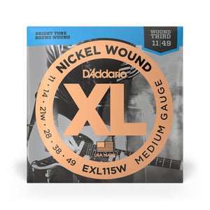D'Addario EXL115W Nickel Wound Electric Guitar Strings, Medium/ Blues-Jazz Rock, Wound 3rd, 11-49