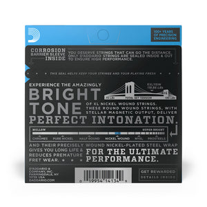 D'Addario EXL115W Nickel Wound Electric Guitar Strings, Medium/ Blues-Jazz Rock, Wound 3rd, 11-49