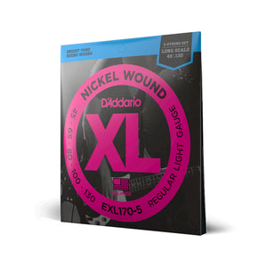 D'Addario EXL170-5 Nickel Wound 5-Strings Bass Guitar Strings, Light, 45-130, Long Scale