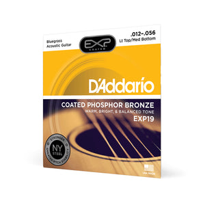D'Addario EXP19 Coated Phosphor Bronze Bluegrass Acoustic Guitar Strings, 12-56