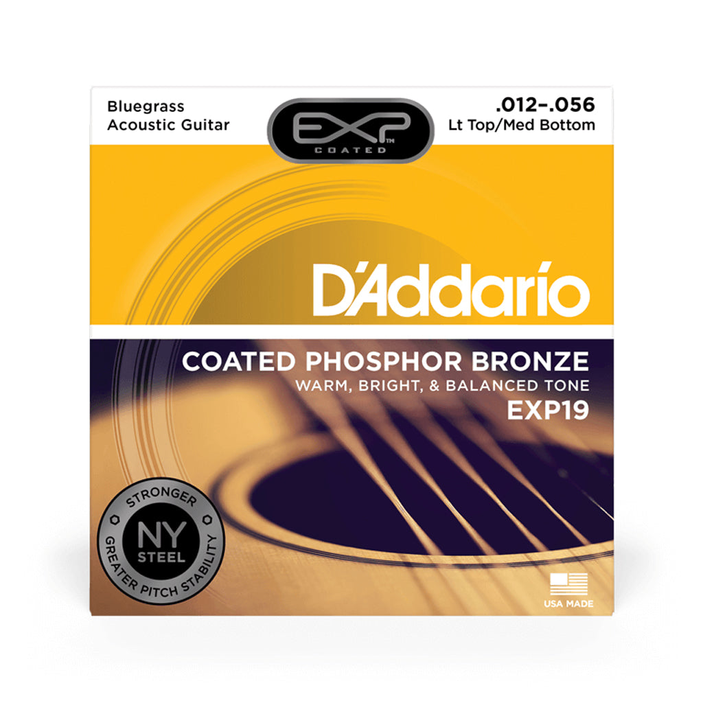 D'Addario EXP19 Coated Phosphor Bronze Bluegrass Acoustic Guitar Strings, 12-56