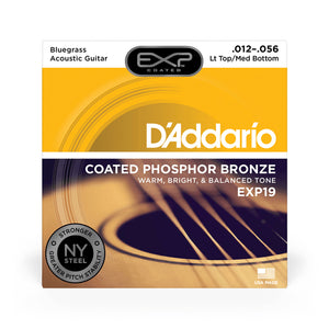 D'Addario EXP19 Coated Phosphor Bronze Bluegrass Acoustic Guitar Strings, 12-56