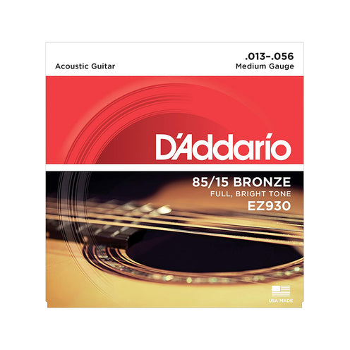 D'Addario EZ930 85/15 Bronze Acoustic Guitar Strings, Medium, 13-56