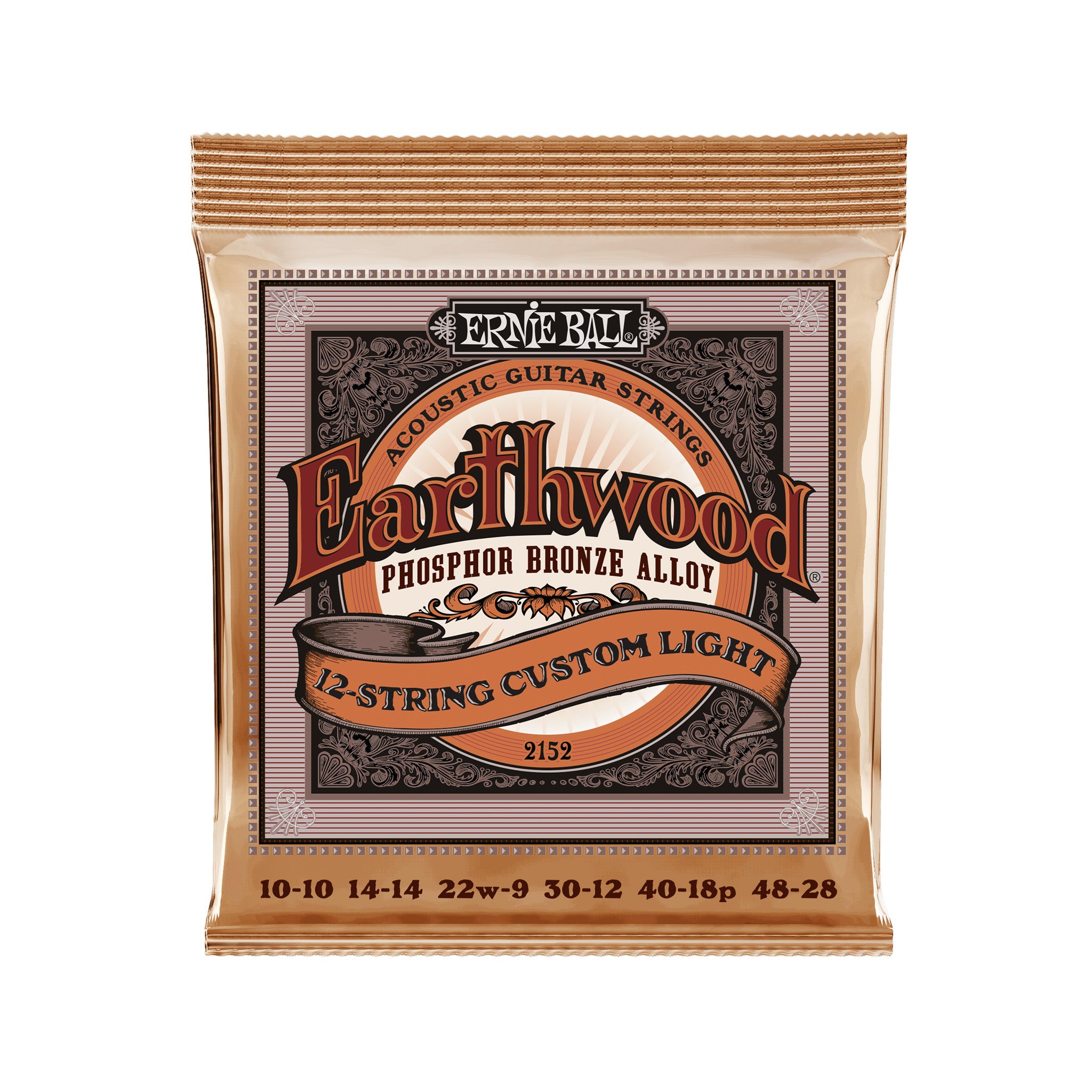 Ernie Ball Earthwood 12-String Custom Light Phosphor Bronze Acoustic Guitar Strings, 10-48