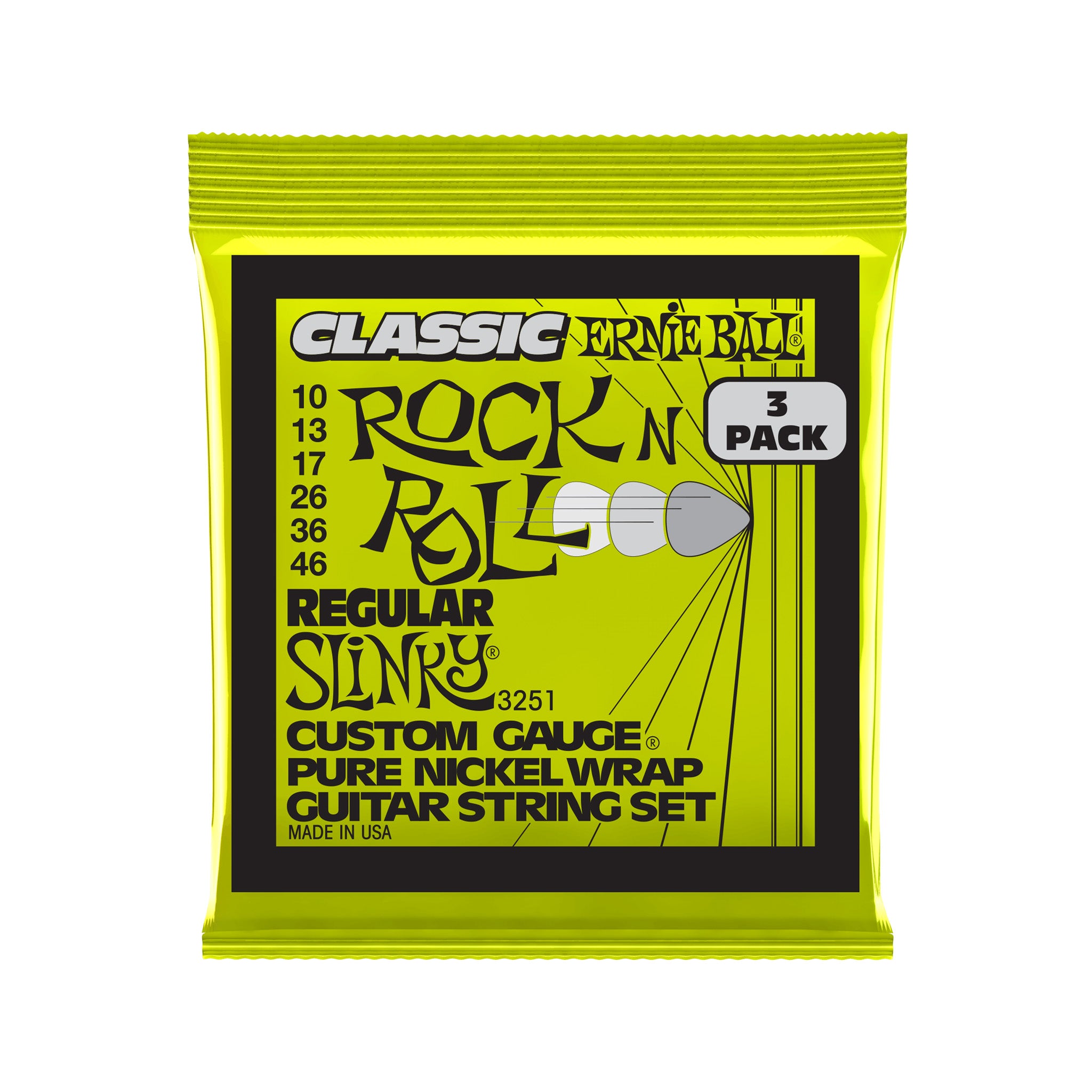 Ernie Ball Regular Slinky Classic Rock N Roll Electric Guitar Strings, 10-46, 3-Pack