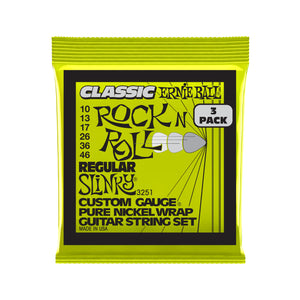 Ernie Ball Regular Slinky Classic Rock N Roll Electric Guitar Strings, 10-46, 3-Pack