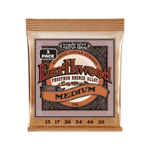 Ernie Ball Earthwood Medium Phosphor Bronze Acoustic Guitar Strings, 13-56, 3-Pack