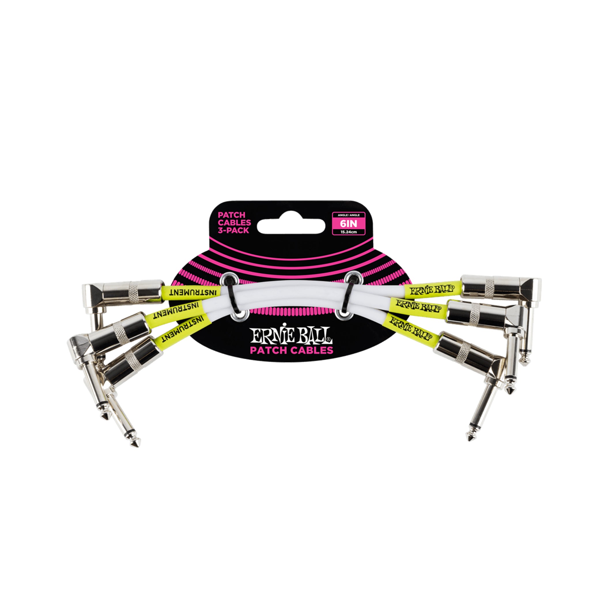 Ernie Ball 6ft Angle to Angle Patch Cable, 3-Pack, White