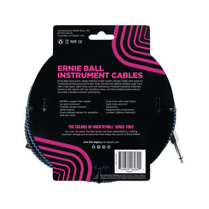 Ernie Ball 25ft Braided Straight to Angle Instrument Cable, Black/Blue