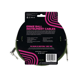 Ernie Ball 10FT Braided Straight to Angle Instrument Cable, Black/Green