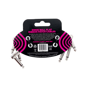 Ernie Ball 3 Inch Right Angle to Right Angle Flat Ribbon Pedalboard Patch Cable, 3-Pack