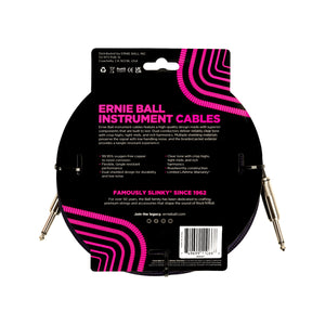 Ernie Ball 25FT Braided Straight to Straight Instrument Cable, Purple Black