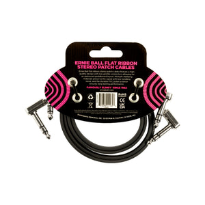 Ernie Ball 24 inch Flat Ribbon Stereo Patch Cable, Black, Pack of 2