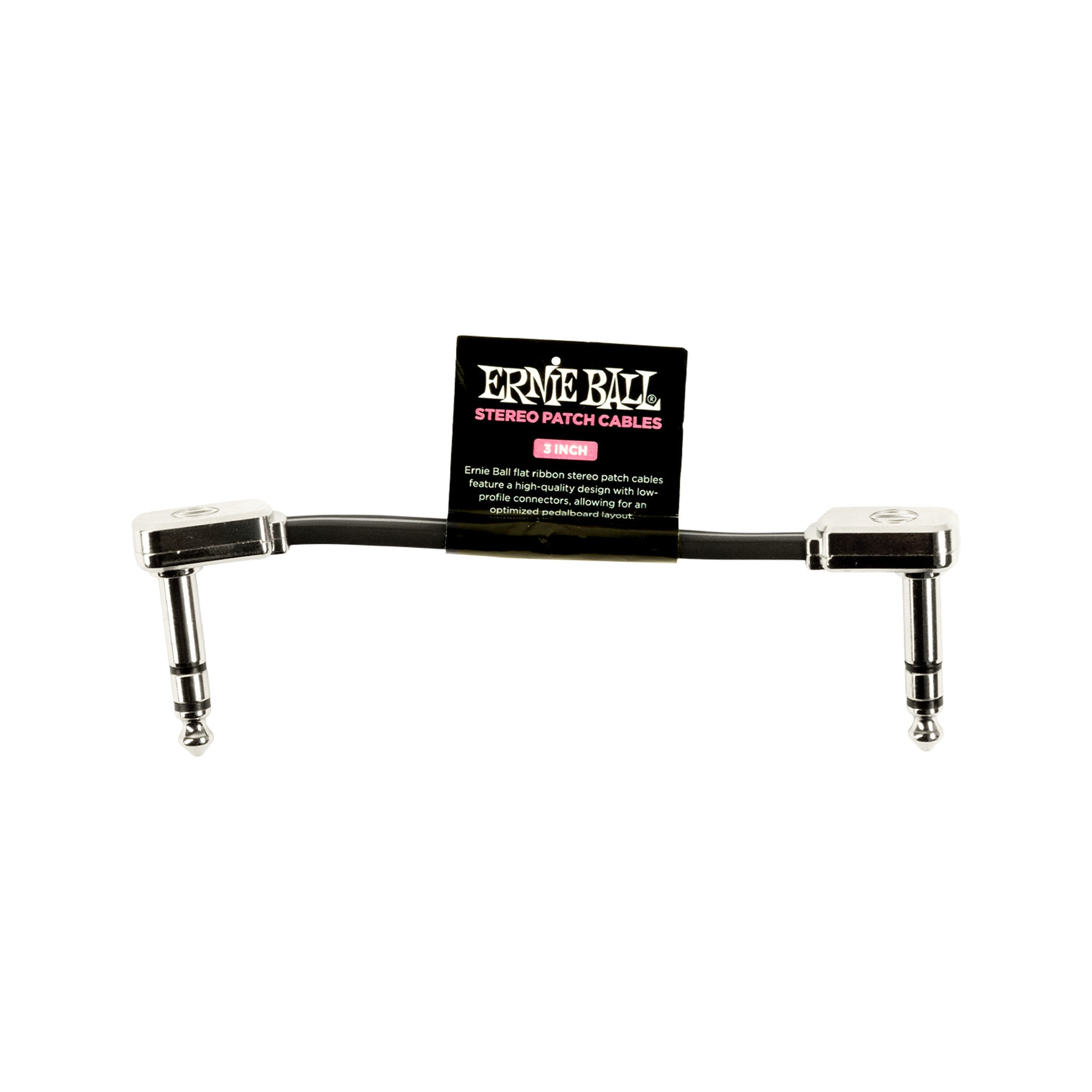 Ernie Ball 3 inch Single Flat Ribbon Stereo Patch Cable, Black