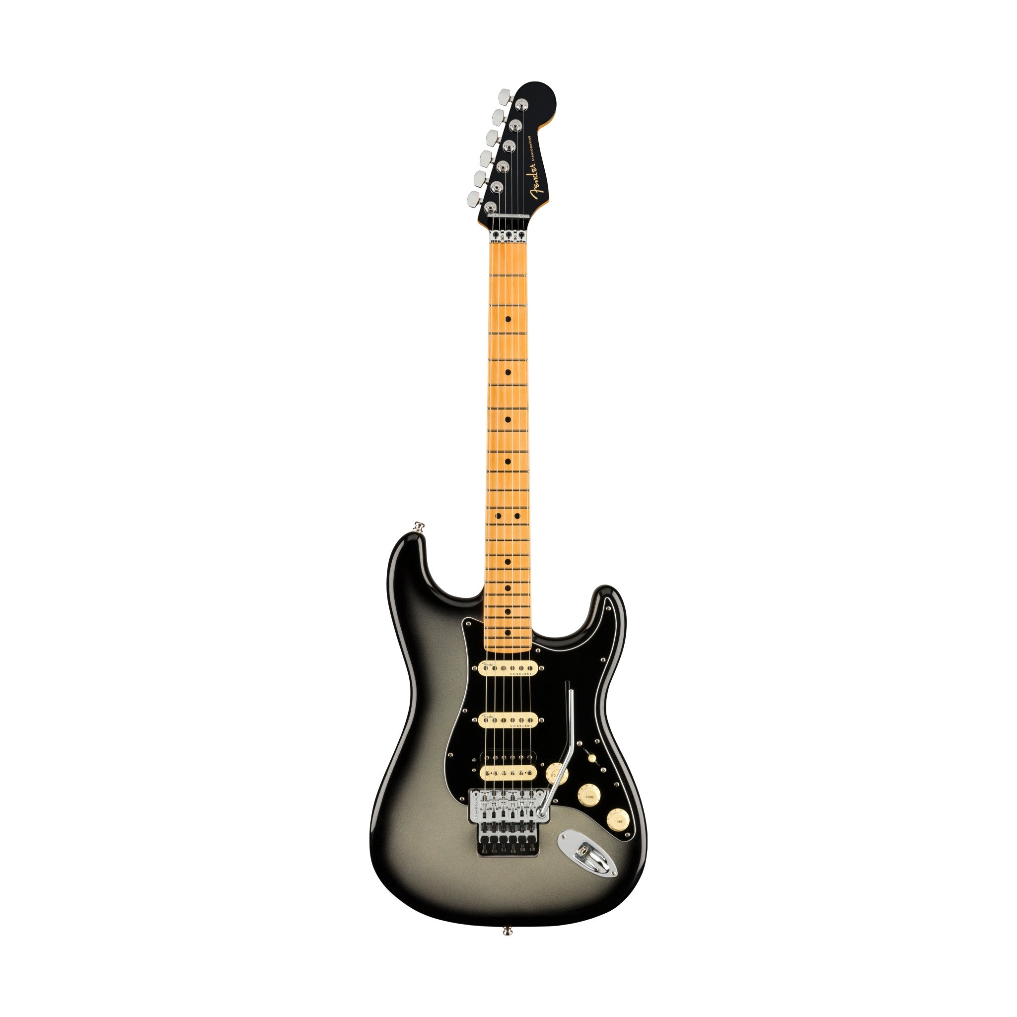 Fender American Ultra Luxe Stratocaster Floyd Rose HSS Electric Guitar, Maple FB, Silverburst