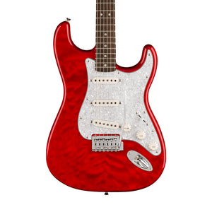 Squier FSR Affinity Series Stratocaster QMT Electric Guitar, Laurel FB, Crimson Red Transparent