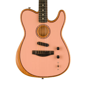 Fender FSR American Acoustasonic Telecaster Guitar w/Bag, Ebony FB, Shell Pink