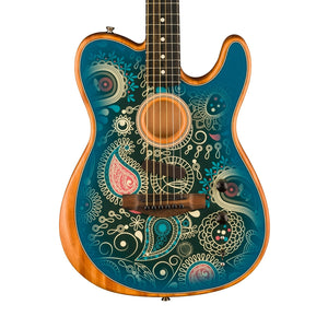 Fender FSR American Acoustasonic Telecaster Acoustic Guitar w/bag, Ebony FB, Blue Paisley