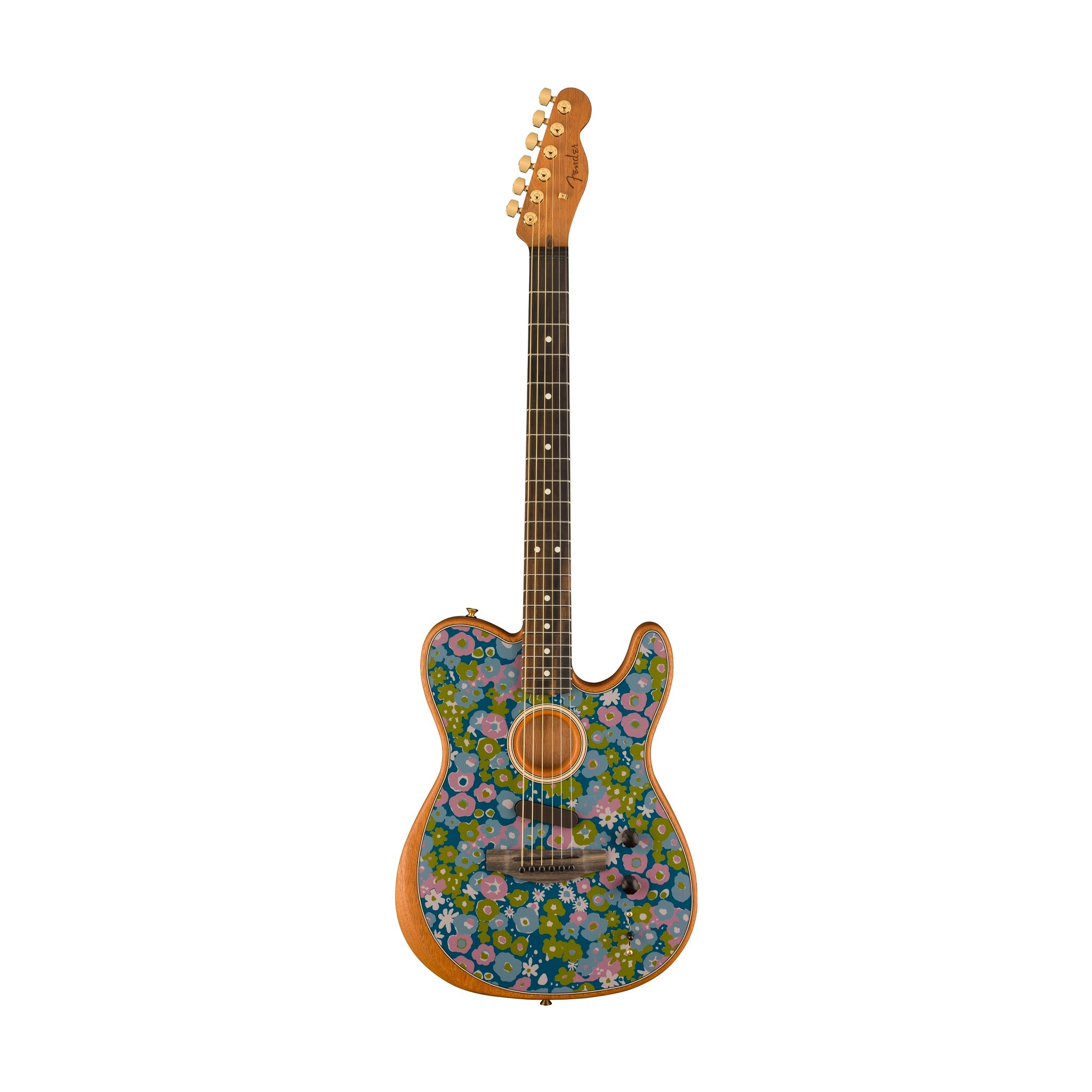 Fender FSR American Acoustasonic Telecaster Acoustic Guitar w/bag, Ebony FB, Blue Flower
