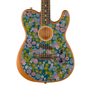 Fender FSR American Acoustasonic Telecaster Acoustic Guitar w/bag, Ebony FB, Blue Flower