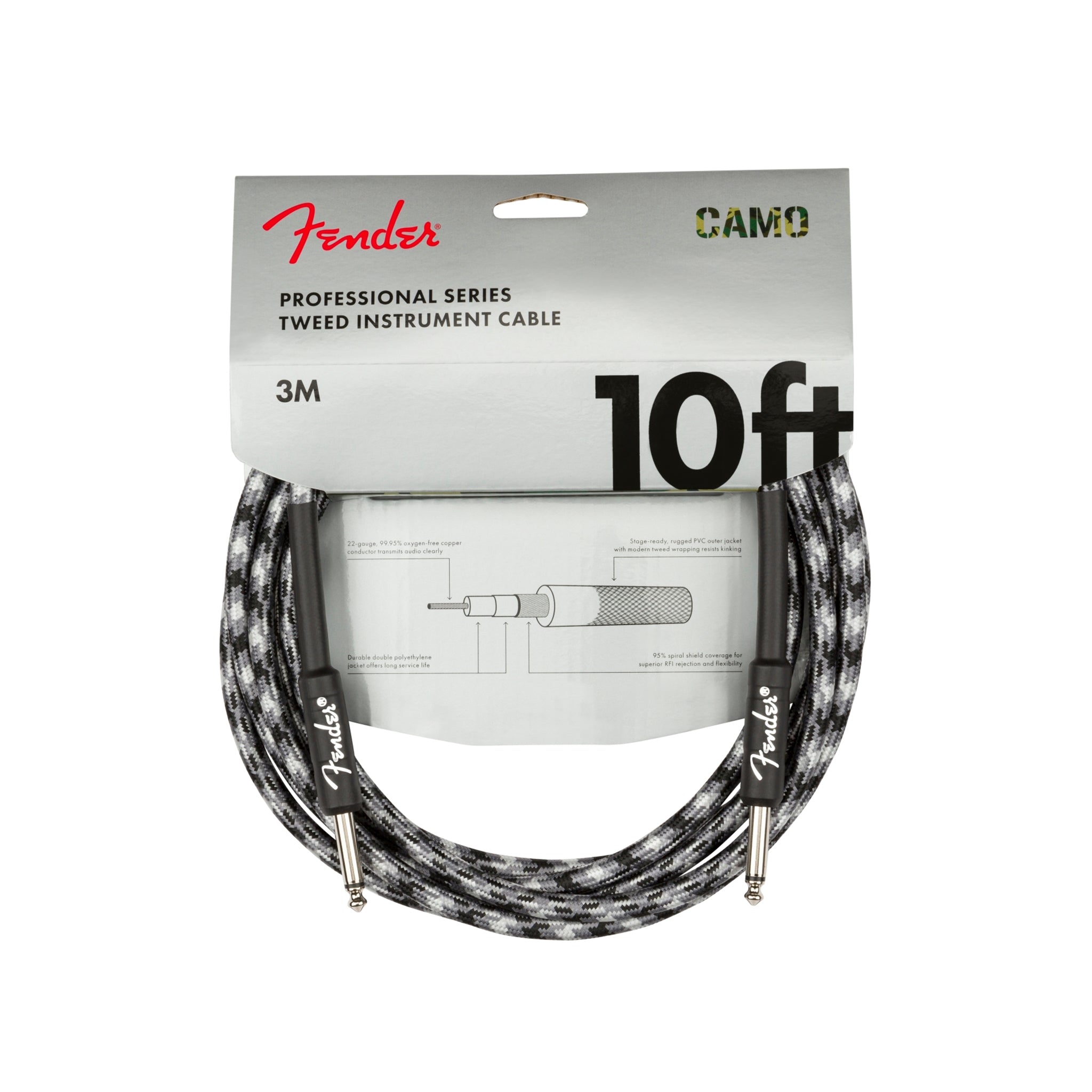 Fender Professional Series Instrument Cable, 10ft Straight/Straight, Winter Camo