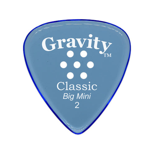 Gravity Classic Big Mini 2.0mm Guitar Pick w/Multi-hole Grip, Polished Blue