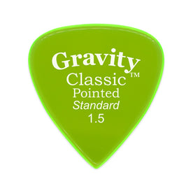 Gravity Classic Pointed Standard 1.5mm Guitar Pick, Polished Fluorescent Green