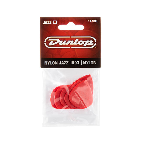 Jim Dunlop 47PXLN Nylon Jazz III XL Guitar Picks, Red, 6-Pack