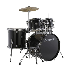 Ludwig LC16511 Accent Drive 5-Piece Drums Set w/Hardware+Throne+Cymbal, Black Cortex