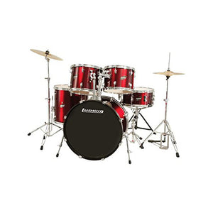 Ludwig LC16514 Accent Drive 5-Piece Drums Set w/Hardware+Throne+Cymbal, Red Foil